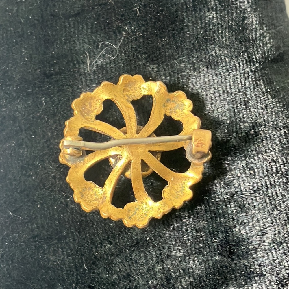 Antique Peacock Eye Glass Gold-filled Floral Circular Brooch late-1800s / 1900s - Picture 4 of 6